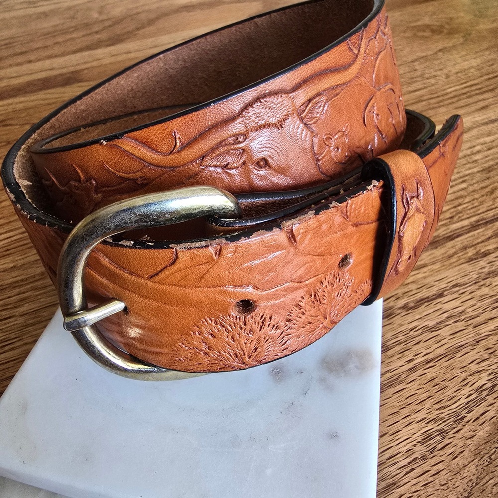 Al Stohlman Belt Brown Leather Embossed Western Longhorn Belt 32 - Picture 16 of 16